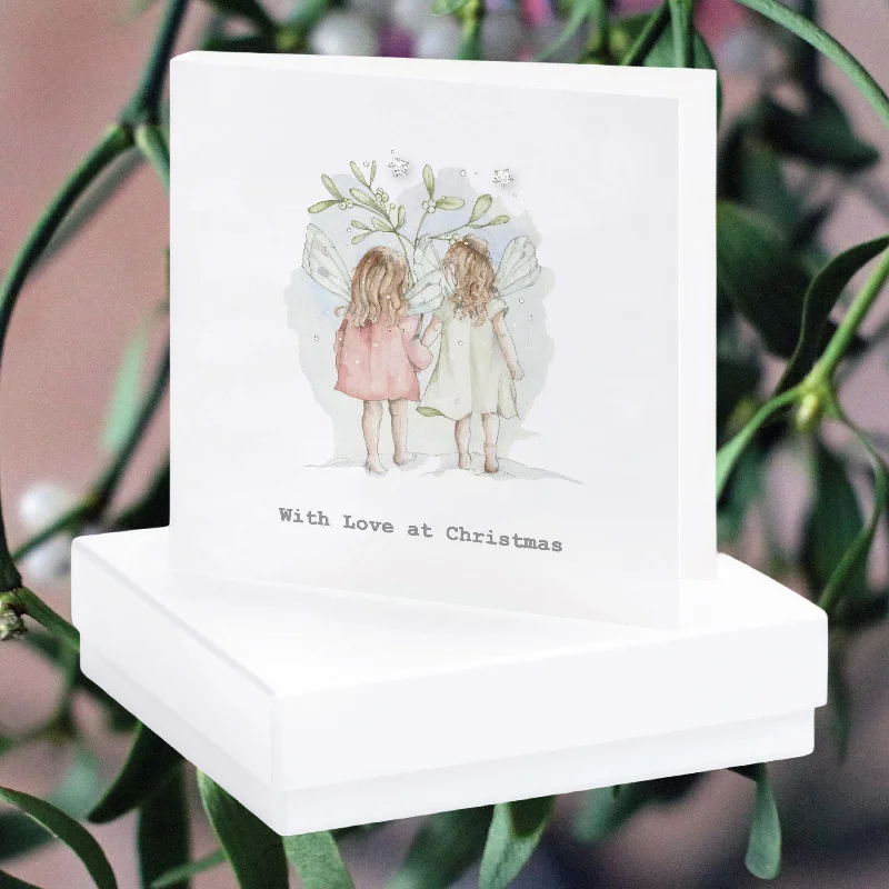 Christmas Fairies Sterling Silver Stud Earrings on a Card - Christmas Gift ChristmasCard