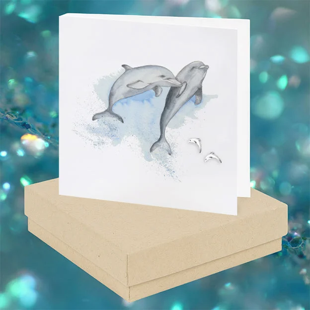 Ocean-Inspired Dolphin Sterling Silver Stud Earrings on Card - Unique Jewelry