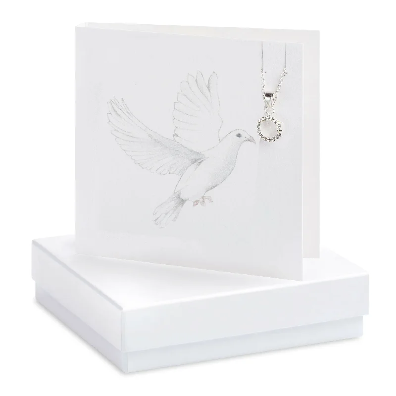 Sterling Silver Cubic Zirconia Pendant Necklace Gift Set with Gift Box Dove Greeting Card - Religious Gift