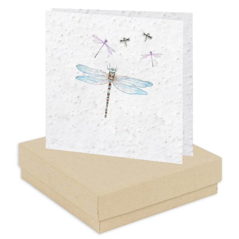 Sterling Silver Dragonfly Plantable Seed Stud Earrings on Card