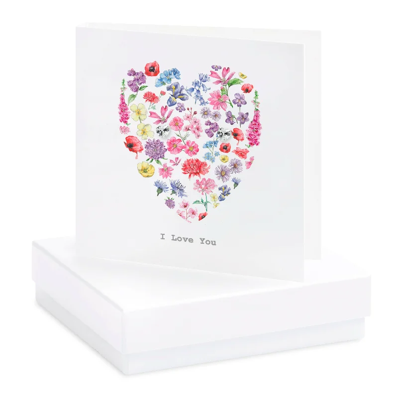 Love You Heart Card with Sterling Silver Stud Earrings - Boxed Card Ready for Gifing or Posting