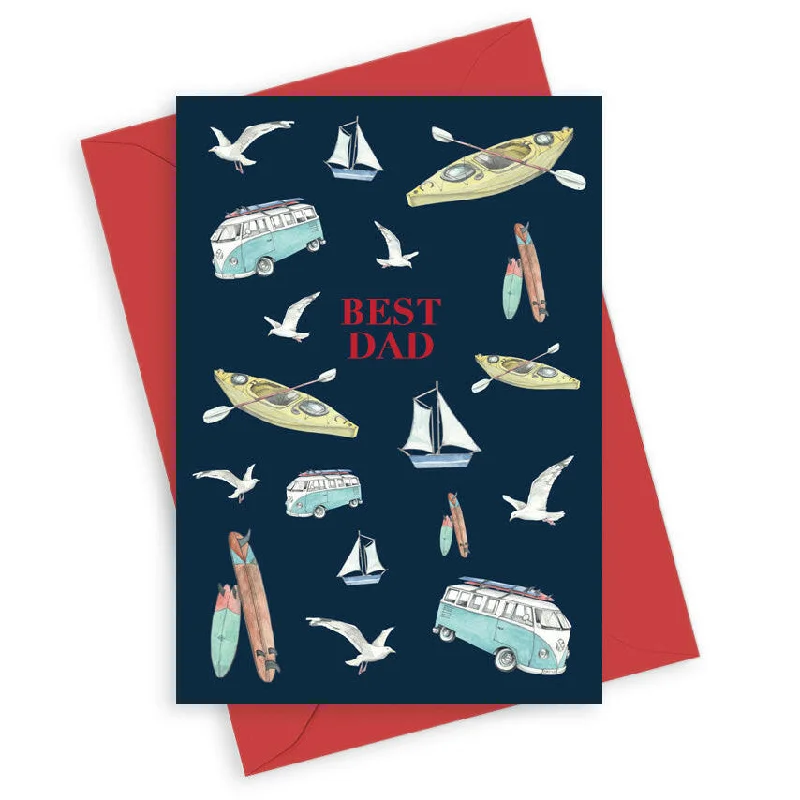 A6 Foiled Greeting Card Best Dad On The Beach - Navy Collection for Men