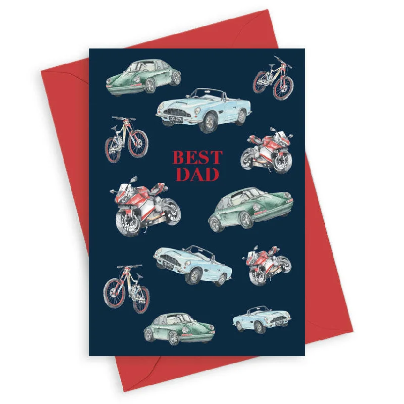 Best Dad A6 Foiled Greeting Card from our Navy Collection - On The Road Design for Men