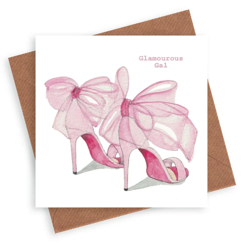 Pink Bow Shoes Glamorous Gal Greeting Card